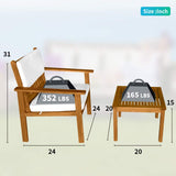 3-Piece Acacia Wood Patio Bistro Set Patio Furniture Outdoor Chat Conversation Table Chair Set Outdoor Wood Chat Set with Water Resistant Cushions and Coffee Table Chairs for Beach Backyard Garden FDW