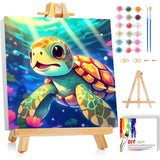 Gemozaic Sea Turtle Paint by Numbers Kit for Kids with Frame and Easel, Kids Paint by Number on Canvas for Age 4-8, 8x8 Inch Gemozaic