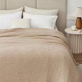 100% Cotton Muslin Blanket Queen 90" x 90", 6 Layers Breathable and Lightweight Cotton Throw Blanket for Bed, Soft Quilt Bedspread Coverlet, Gauze Blanket for Adults All Season, Beige Linen, Oatmeal Kozyhvn
