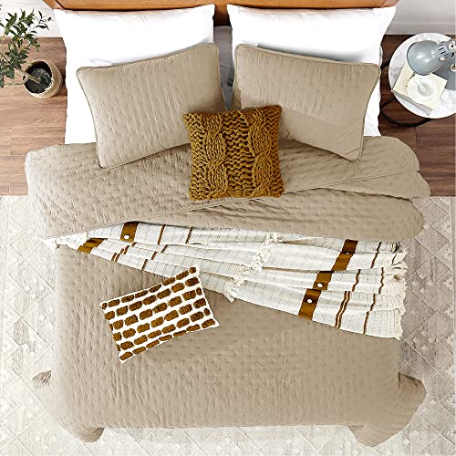 ROARINGWILD Beige Cloud Twin Size Quilt Bedding Sets with Pillow Sham, Farmhouse Lightweight Soft Bedspread Coverlet, All Season Rustic Country Thin Comforter, 2 Pieces, 68x90 inches, Tan Cream ROARINGWILD