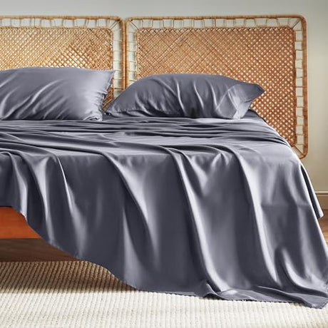 Bedsure Cooling Sheets for Full Size Bed, Viscose Derived from Bamboo, Deep Pocket up to 16", Breathable Soft Bed Sheets & Pillowcases, Dark Grey Bedsure