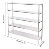 DYNAMI 5-Tier Stainless Steel Shelving, Adjustable Height Stainless Steel Storage Shelf Industrial Storage Rack,Load 330lb Per Shelf,for Kitchen Office Garage (5-Tier,70.2in W x 16.6in D x 70in H) DYNAMI