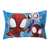 Disney Marvel Spidey and his Amazing Friends Spidey Team Red, White, and Blue 4 Piece Toddler Bed Set - Comforter, Fitted Bottom Sheet, Flat Top Sheet, and Reversible Pillowcase Disney