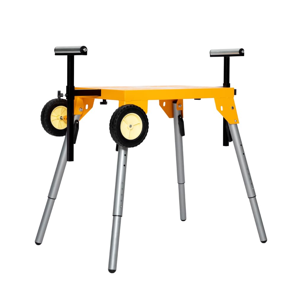Yeeoy Miter Saw Stand, Heavy Duty Folding Miter Saw Stand with Roller Mounting Bars, Height Adjustable, Collapsible and Portable, Yellow. Yeeoy