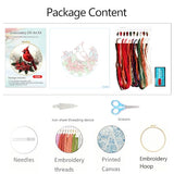 Zhenqing Red Bird Embroidery Kit for Beginners, Pre-Printed 29x29cm Cotton Fabric with 20cm Hoop, Vibrant Holly and Berries Winter Design (C0202)