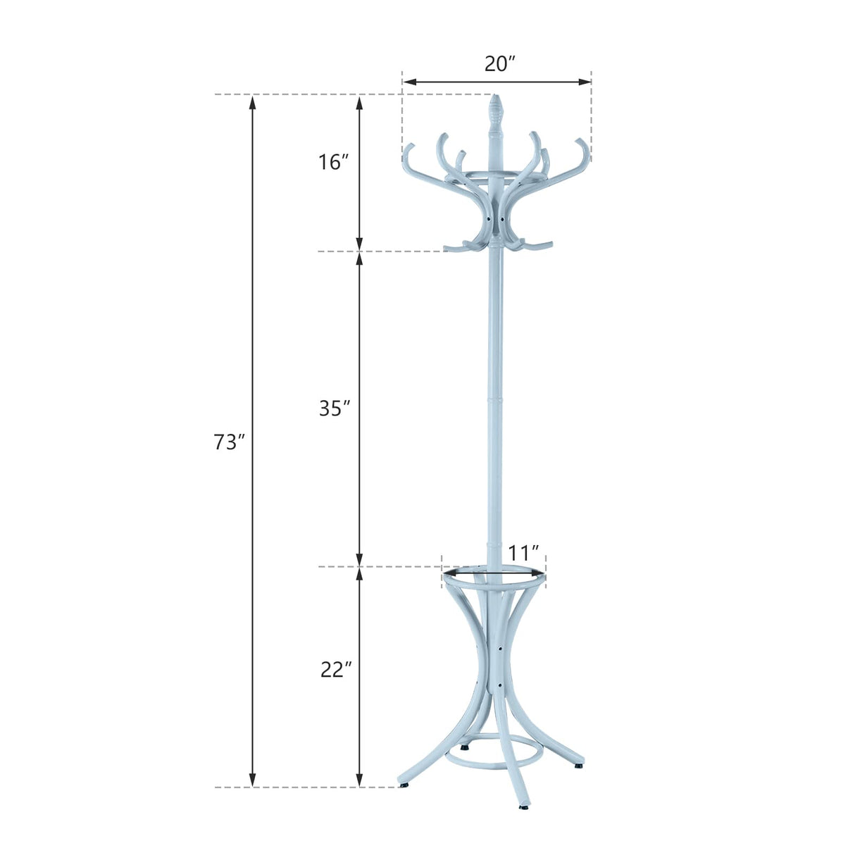 GOFLAME 73" Coat Rack Freestanding, Wooden Coat Tree with 12 Hooks and Umbrella Stand, Entryway Hall Tree, Hat Hanger Organizer, Coat Rack Stand for Coats, Hats, Scarves, Bags, Easy Assembly, Grey GOFLAME