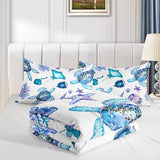 XYNHML Blue Sea Turtle Comforter 3Pcs Ocean Bedding Set Twin Coral Starfish Shell Fish Bedding Set for Kid Teen Girl Boy Adult Bed Decor Conch Manta Ray Quilt with 1 Comforter and 2 Pillowcases XYNHML