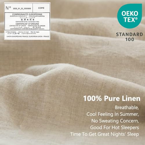 Simple&Opulence 100% Linen Sheet Set with Embroidery Washed - 3 Pieces (1 Flat Sheet & 1 Fitted Sheet & 1 Pillowcase) Natural Flax Soft Bedding Breathable Farmhouse - Linen, Twin Size Simple&Opulence