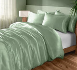 INVGEEXI 5 Pieces Satin Sage Green Duvet Cover Full/Queen Size, Luxury Silky Satin Duvet Cover Ultra Soft Comforter Cover Queen Bedding Set, 1 Duvet Cover + 4 Pillow Cases INVGEEXI