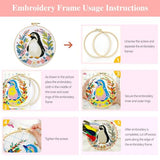 Zhenqing 4-Piece Animal Cross Stitch Kit for Beginners - Complete Set with Pre-Printed 11CT 24x24cm Fabric, Hoop & Tools (Penguin, Sloth, Cow, Deer Designs)(70405)