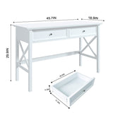 White Computer Desk with 2 Drawers, Modern Makeup Vanity Desk with Storage, Writing Desk for Home Office, 42'' Long Study Simple White Desk for Bedroom Console Table Living Room Lewahom
