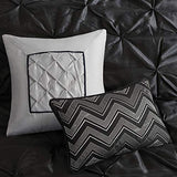 Madison Park Laurel Queen Size Bed Comforter Set Bed In A Bag - Black , Wrinkle Tufted Pleated – 7 Pieces Bedding Sets – Faux Silk Bedroom Comforters Madison Park