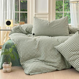 LifeTB Queen Comforter Set Green Gingham Comforter Modern Style Checkered Pattern Comforter Set Boho Grid Plaid Bedding Comforter Lightweight Fluffy Soft Grid Bedding Set Queen Size Breathable LifeTB
