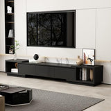Timechee Black TV Stands for Living Room, Extendable Under TV Table Stand Cabinet with Drawers, Entertainment Center with Storage, Modern Entertainment Media Console Center for Living Room, Bedroom Timechee