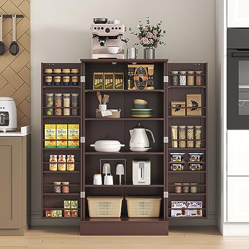 Jehiatek 47'' Kitchen Pantry Cabinet, Freestanding Storage Cabinets with Doors & Adjustable Shelves, Buffet Cupboards Sideboard for Kitchen, Living Jehiatek