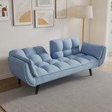 Majnesvon Velvet Futon Sofa Couch Bed with 2 Pillows, Convertible Folding Futon Couch with Adjustable Backrest, Love Seat Sleeper Sofa Bed for Small Spaces, Living Room, Office, Apartment (Blue) Majnesvon