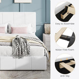 SHA CERLIN Full Size Bed Frame, Velvet Upholstered Platform Bed, Vertical Channel Tufted Adjustable Headboard, Low Profile Bed Frame, No Box Spring Needed, Easy Assembly, White SHA CERLIN