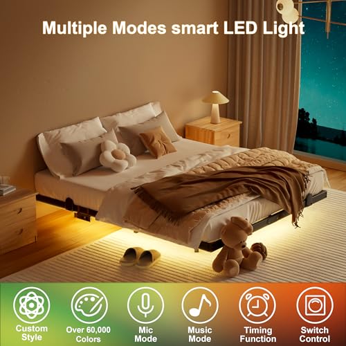 LUKIROYAL Floating Bed Frame King Size with Smart LED Lights and Charging Station - 14 Inch Modern Floating Beds, Bed Frame with Lights, Easy Assembly No Box Spring Needed LUKIROYAL