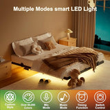 LUKIROYAL Floating Bed Frame Full Size with Smart LED Lights and Charging Station - Modern LED Bed Frame with Lights, Easy Assembly, No Box Spring Needed, Floating Beds LUKIROYAL