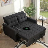 GOSUHI 52" Sleeper Sofa with Pull-Out Bed, 3-in-1 Convertible Sofa Bed, Set of Loveseat with Stepless Adjustable Backrest and Side Pocket, for Living Room Dorm Apartment, Linen, Black GOSUHI