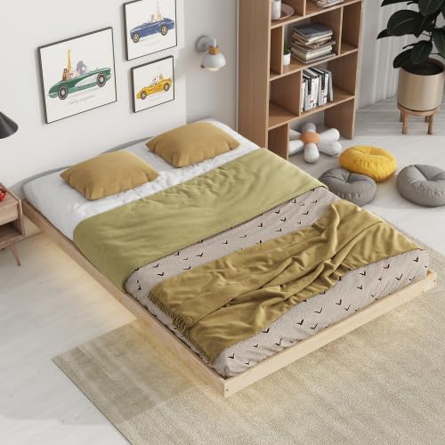 Modern Full Size Floating Bed Frame with LED Lights by anwickjeff - Low Profile Platform Design - WoodArtSupply