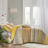 WONGS BEDDING Boho Queen Quilt Set, Yellow Orange Bohemian Queen Quilt Bedding Set, Lightweight Microfiber Bed Decor Bedspread for All Season 96"x90"(3 Pieces) WONGS BEDDING