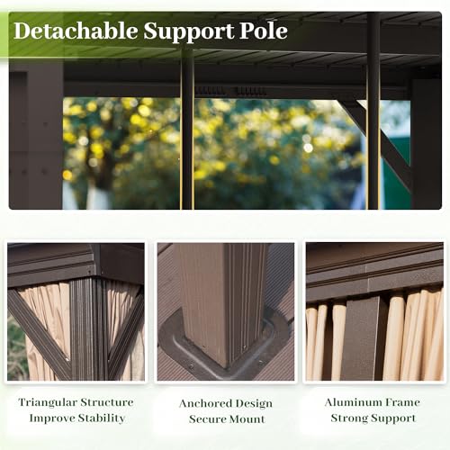 DOMI 12x14FT Lean to Gazebo, Outdoor Hardtop Wall Mounted Gazebo with Sloping Galvanized Steel Roof, Durable Aluminum Frame, Netting Curtain for Deck, Porch, Backyard domi outdoor living