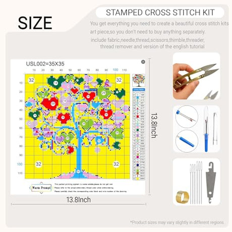 HKLIOPU Stamped Cross Stitch Kits - Love Tree Embroidery Starter Kit for Adult Beginners, 11CT Needlepoint Cross-Stitch Patterns Dimensions Kit Arts and Crafts 13.8X 13.8 inch HKLIOPU