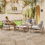 EAST OAK 4-Piece Patio Furniture Set with Thick Cushions, 4 Seats Waterproof Outdoor Patio Set with Rattan Armrests, Loveseat and Coffee Table for Backyard, 2024 Coast Patio Conversation Set in Beige EAST OAK