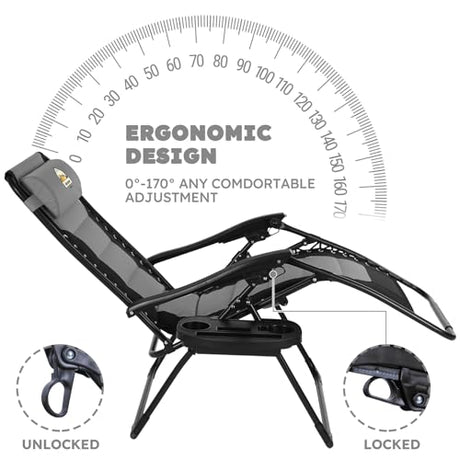 Colegence Oversized Padded Zero Gravity Lounge Chair, Foldable Patio Anti Gravity Reclining Chairs Folding Lawn Recliner with Cup Holder for Yard, Camping, Outdoor, Support 350 LBS, Black Colegence