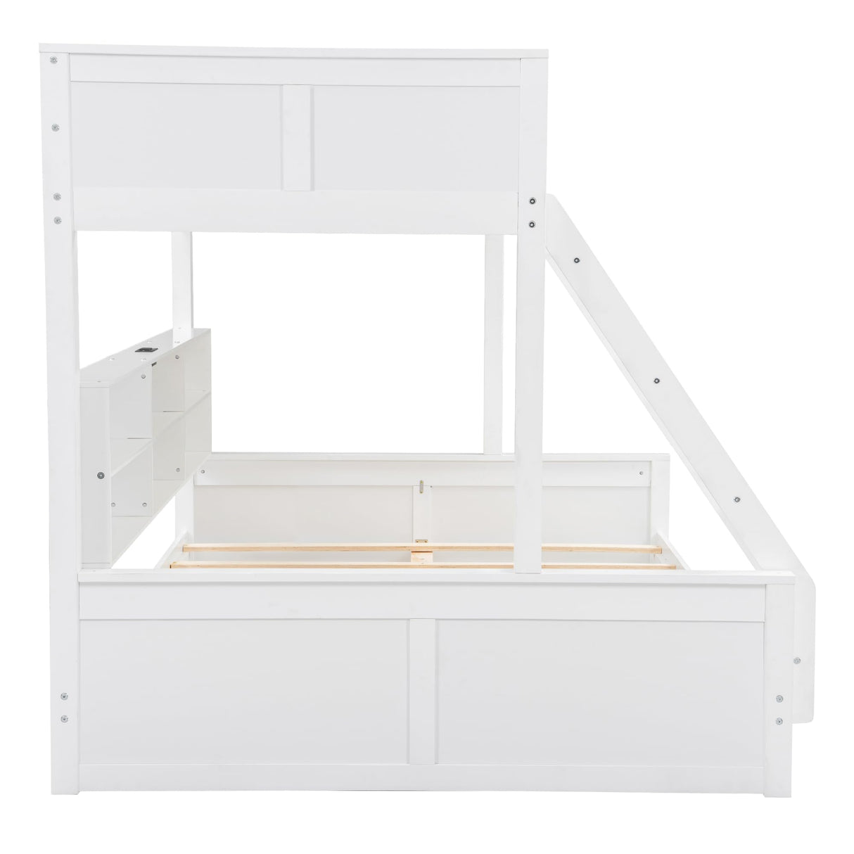 RuiSiSi Twin XL Over Queen Bunk Bed with Storage, Solid Wood Bunk Bed with Storage Cabinets and USB Ports for Kids Teens Adults, Safety Guardrail, No Box Spring Needed, Antique White RuiSiSi
