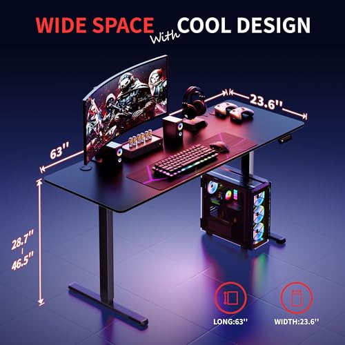 Shintenchi Standing Desk, 63x24 Inch Height Adjustable Electric Sit Stand up Desk, Ergonomic Rising Computer Table, Modern Lift Gaming Desk Workstation for Home Office, White Shintenchi