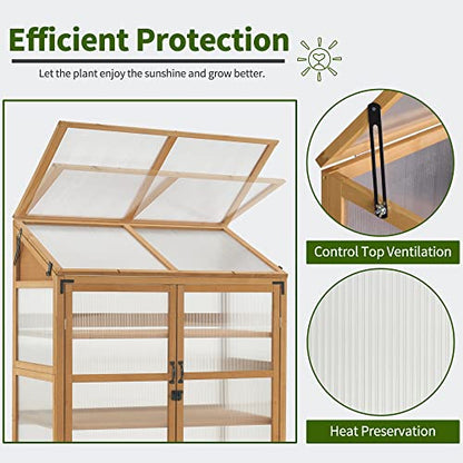 MCombo Cold Frame Greenhouse, Large Wooden Greenhouse Cabinet, Garden Cold Frame with Adjustable Shelves for Outdoor Indoor Use, 1344 (Natural) - WoodArtSupply