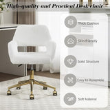 HENGJIANYI Faux Fur Swivel Desk Chair, Modern Fluffy Makeup Vanity Chair, Height Adjustable Armchair with Gold Base, Ergonomic Office Chair with Hollowed Back, White HENGJIANYI
