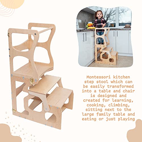 Toddler Step Stool Kids - Kitchen Stool for Toddlers - Learning Helper Tower Montessori Furniture - Chair with Back (with a Neckline) Wood And Hearts