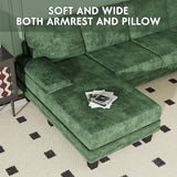 YESHOMY Convertible Sectional Sofa Couch with Soft Modern Cotton Chenille Fabric for Living Room, Oversized Seats with Comfortable Backrest, Green YESHOMY