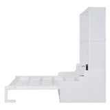 Merax Queen Size Murphy Bed, Wooden Queen Murphy Bed Wall Bed with Sofa and Cushion, White Merax