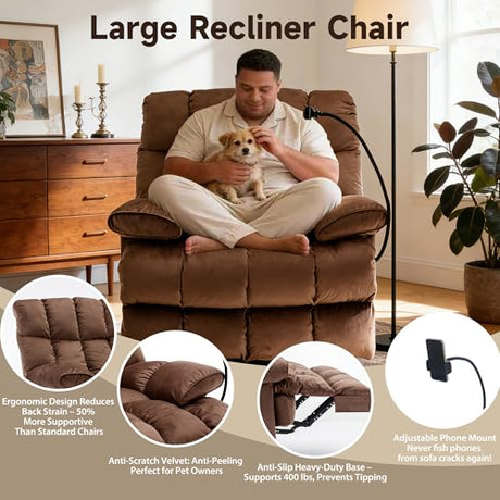 Euthymia Oversized Recliner Chair, Big and Tall Recliner Chairs for Adults 400LBS, Large Recliner Chair, Extra Wide Recliner for Living Room, Brown Euthymia