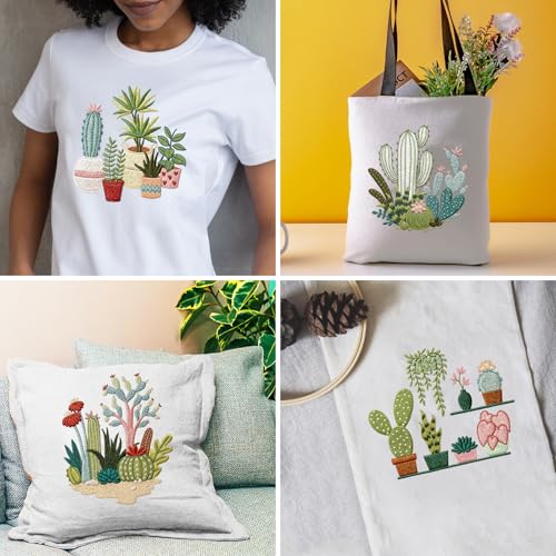 INFUNLY 4pcs Cactus Embroidery Kit Embroidery Starter Kits Cactus Cross Stitch Kits for Adults Stamped Embroidery Set with Patterns Embroidery Kit for Beginners Instruction Included