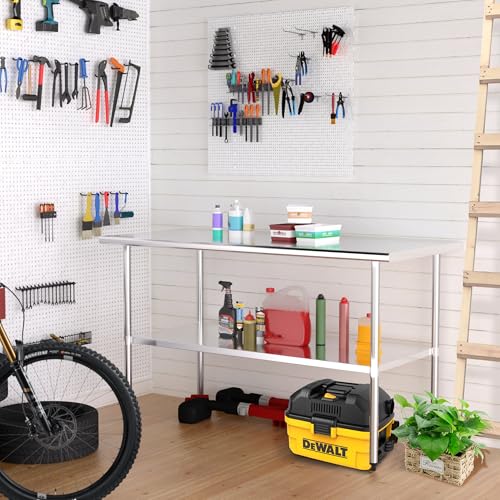 Chingoo Stainless Steel Table 30 x 60 Inches Metal Prep Table with Adjustable Undershelf for Commercial Kitchen & Outdoor Use Chingoo