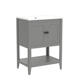 P PURLOVE 24 Inch Bathroom Vanity with Sink,Single Bathroom Vanities Cabinet with Doors and Open Shelf,Solid Wood Small Vanity with Sink,Gray P PURLOVE