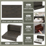 Ball & Cast Murphy Bed Queen Size Bed Frame with Charging Station,Murphy Bed Cabinet Foldable Platform Bed w/Large Storage Drawer,can be Folded,Slat Support,No Box Spring Needed,for Apartment,Gray Ball & Cast