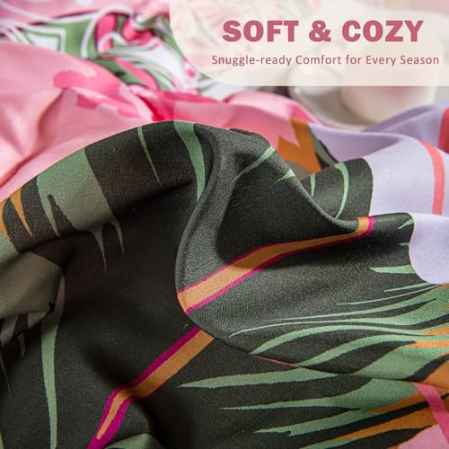 Tyrot Pink Boho Floral King Comforter Set - 3 Piece Farmhouse Botanical Bedding Comforter Sets for All Season Soft Lightweight Mid Century Modern Bed Set, (1 Reversible Comforter and 2 Pillow Shams Tyrot