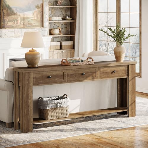 Tribesigns 70.9-Inch Long Console Table with 3 Drawers, Farmhouse Entryway Table with Storage, Rectangular Narrow Sofa Table Behind the Couch, Accent Table for Hallway, Living Room, Entrance, Brown Tribesigns