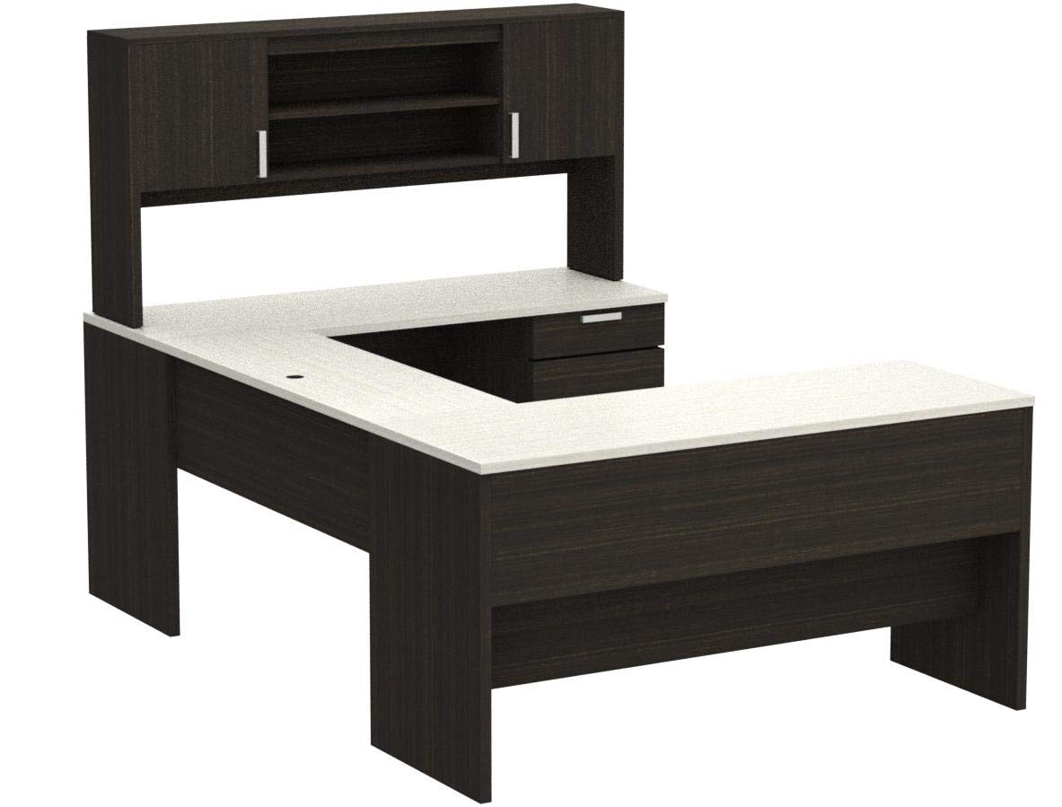 Bestar, Ridgeley Collection, 3-Piece Set Including a U-Shaped Desk with Hutch, a Lateral File Cabinet, and a Bookcase Bestar