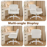 Keratee Teddy Fleece Office Chair, Comfy Home Office Desk Chair with Adjustable Height & 360° Swivel, Ergonomic Computer Chair for Long Hours, Multi-Functional Vanity/Makeup Chair, White Keratee