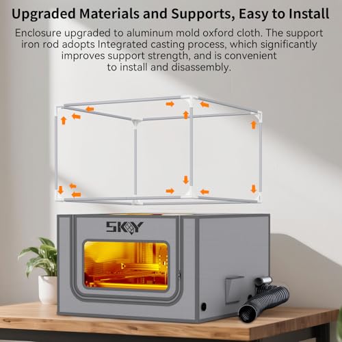 SKOUPHY Integrated Bottom Laser Engraver Enclosure with LED Light, Ventilation Kit Iron Frame Fits for Laser Cutter, Insulates Against Smoke, Odor Noise, Eye Protection 28.3 * 28.3 * 15.7 inch Cregrant3D