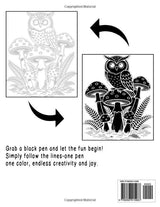 Monochrome Owl Coloring Book: 45 Unique Owl Designs | Single-Sided Pages | Relaxing One-Color Line Art for Stress Relief and Mindful Creativity Majosta