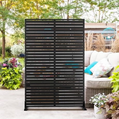 Metal Privacy Screen Outdoor 72" H×47" W,Freestanding Decorative Privacy Screen for Balcony Yard&Garden,Privacy Fence-Black&Louvered YESUNEED