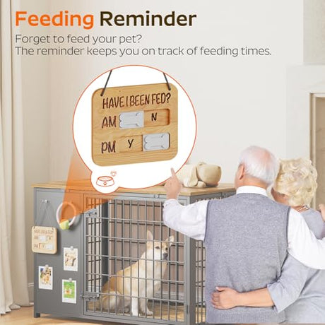 YATINEY Foldable Dog Crate Furniture, Dog Crate with DIY Frame, Heavy Duty Dog Kennel Indoor with Hooks, Wooden Dog Cage End Table, for Small/Medium Dogs, Rustic Brown and Black DC95BR YATINEY